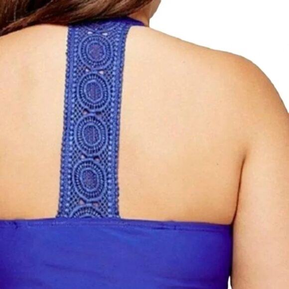 Lane Bryant Cacique Swim Bikini Top Blue Build in Bandeau Bra Womens Size 36DD - Picture 10 of 10